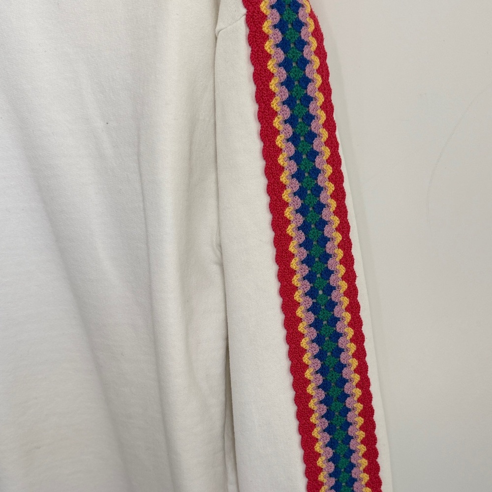 Boden White Sweatshirt with Vibrant Sleeve Accents